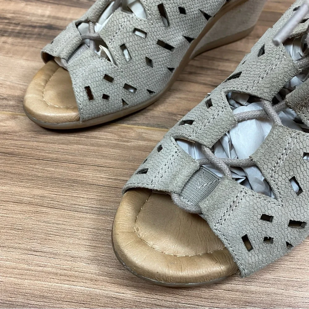 Earth  Lace‎ Up Peep Toe  Wedge Sandals Women's 9 Color Tan